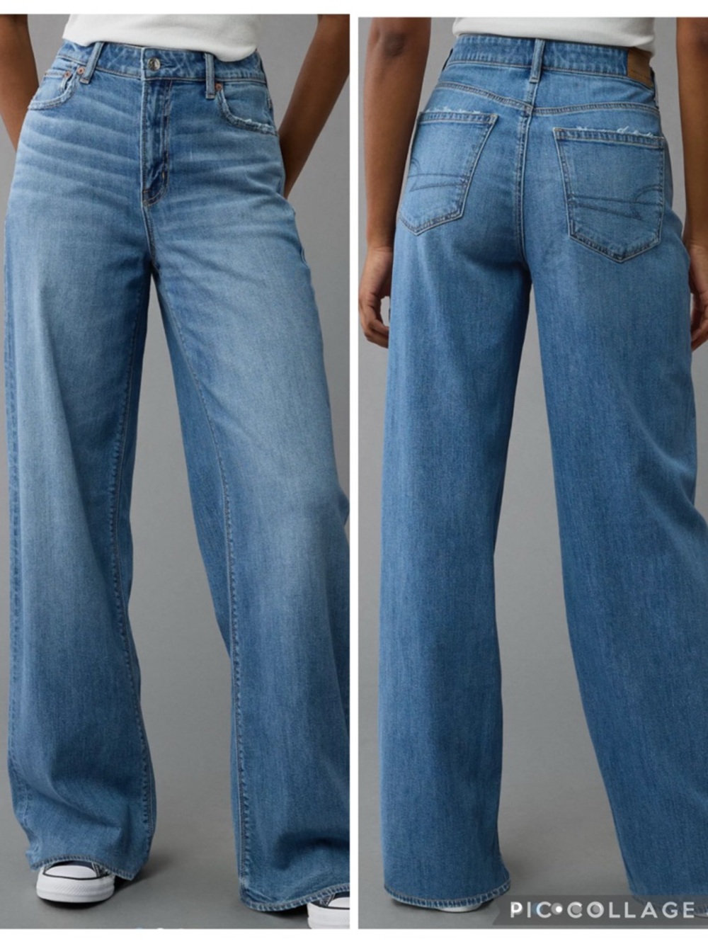 EUC American Eagle Super High-Waisted Baggy Wide-Leg Jean in Medium Indigo